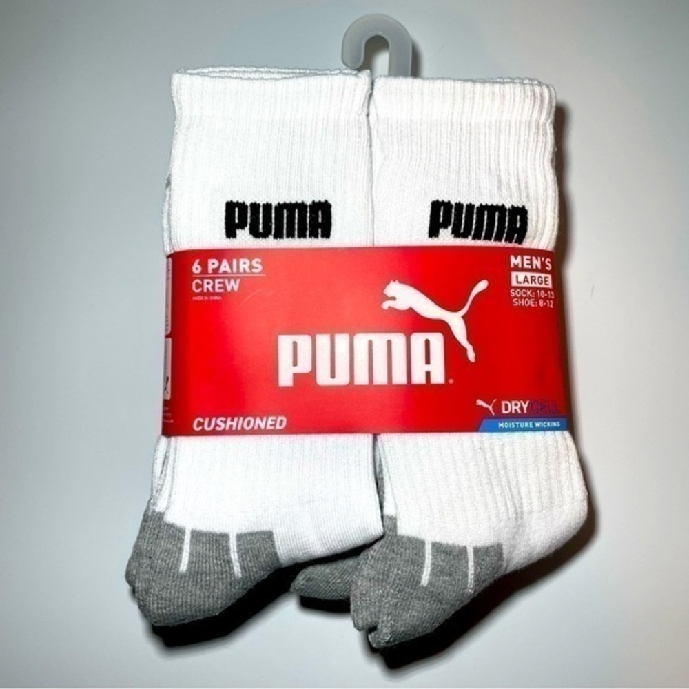 Puma men’s crew socks 6 pack size 8-12 white gray black DryCell